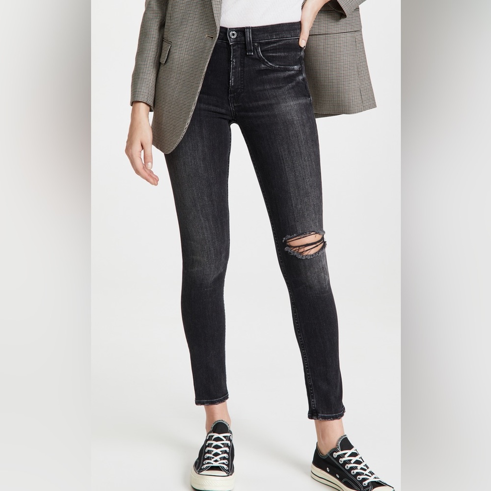 SIWY DENIM Mid Rise Skinny Jean Undone Hem in Black Size 25